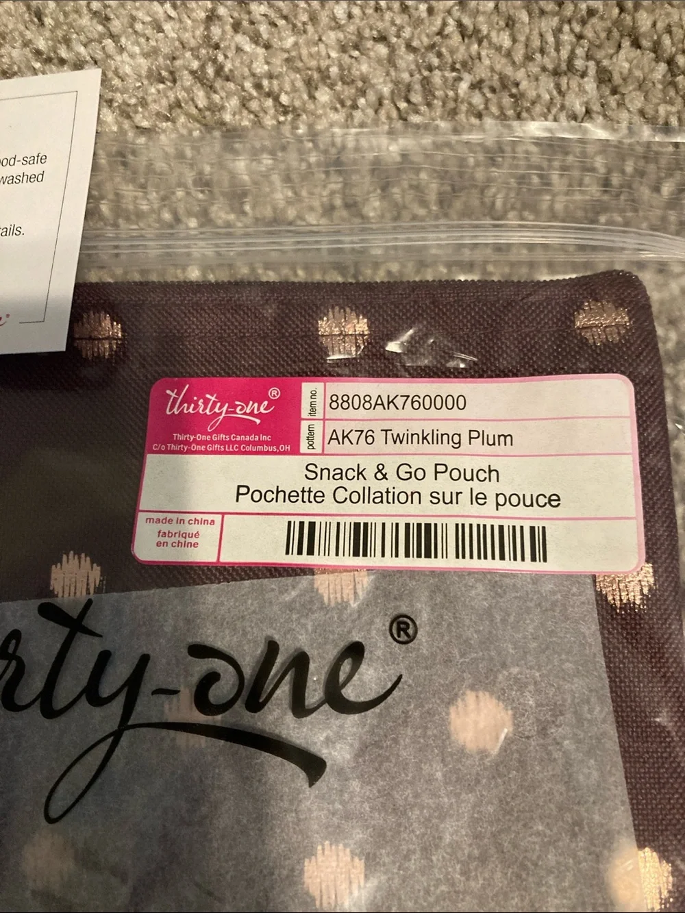 thirty-one Twinkling Plum Snack & Go Pouch - Plum with Light Pink Dots